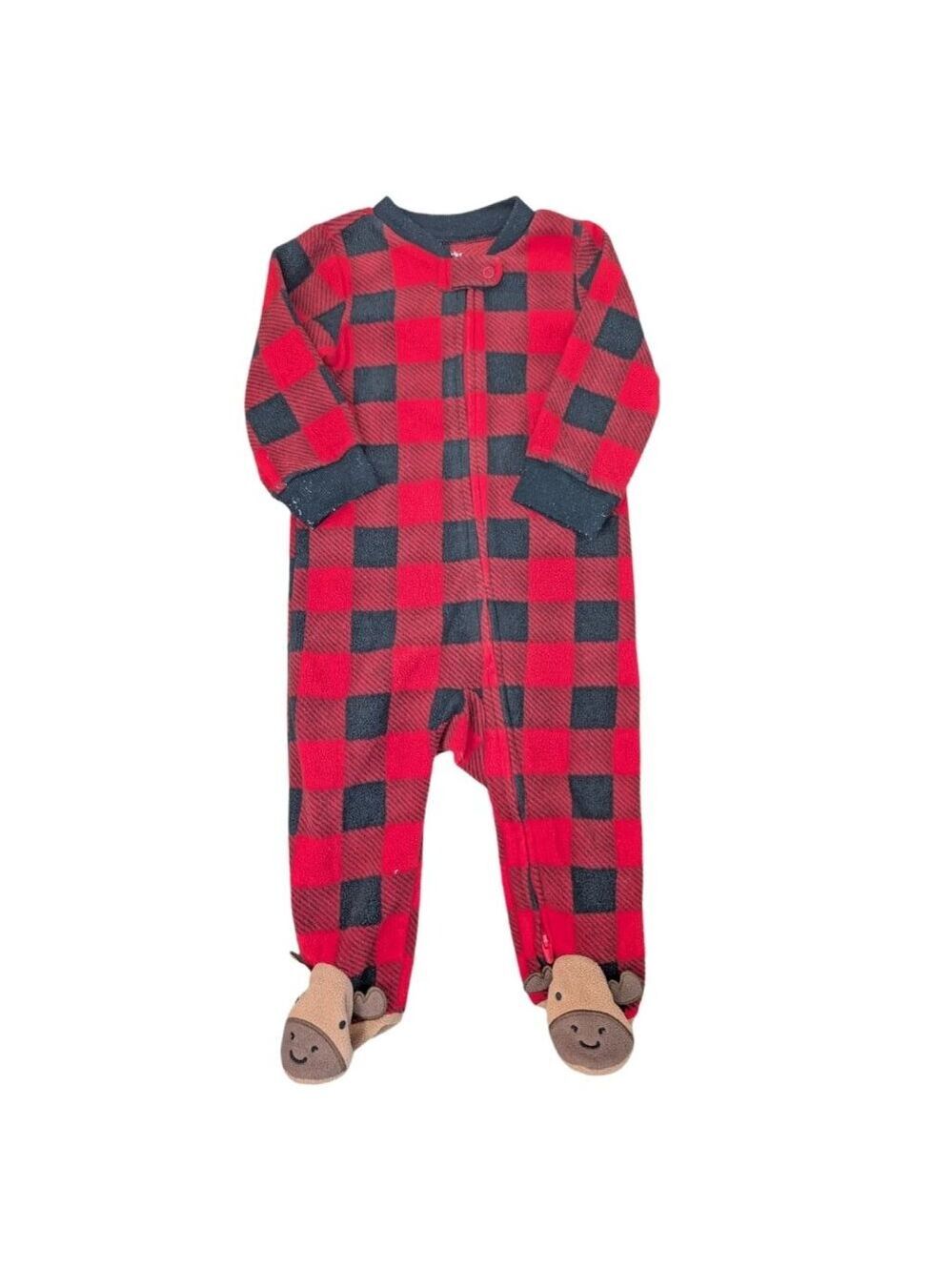 Carter's Fleece Moose Checkered Footie 9m